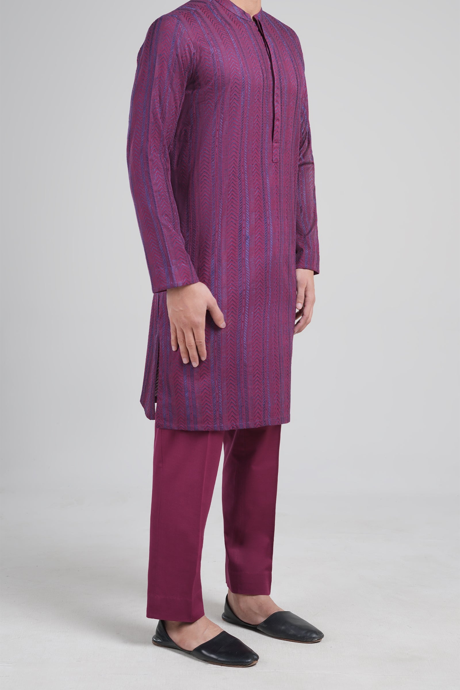 Maroon Embroidered Egyptian Cotton Kurta (2-Piece) - Image 1