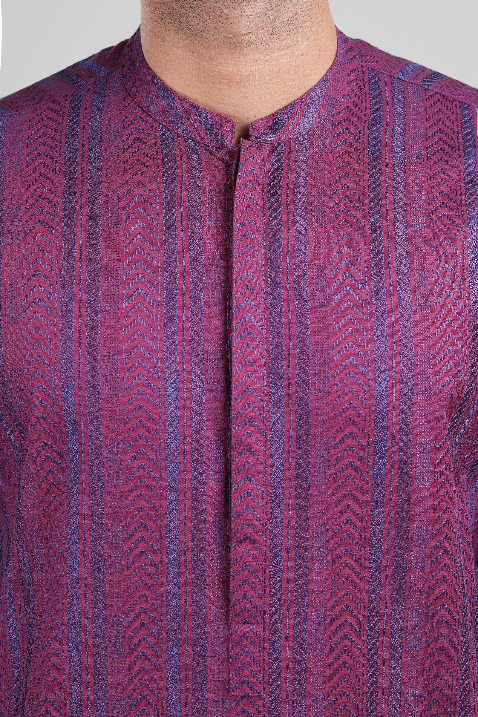 Maroon Embroidered Egyptian Cotton Kurta (2-Piece) - Image 2