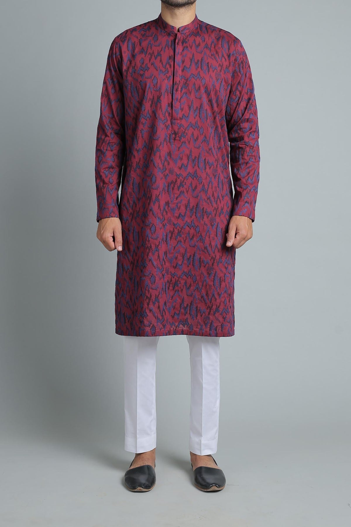 Maroon Embroidered Egyptian Cotton Kurta (2-Piece) - Image 1