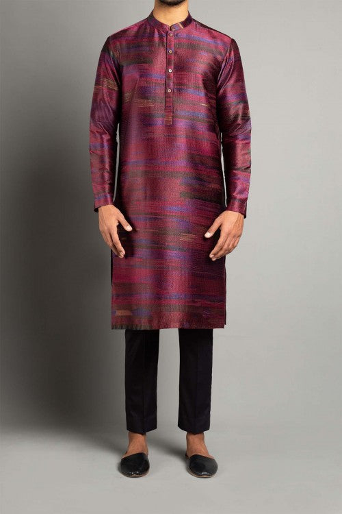 Maroon Embroidered Egyptian Cotton Kurta (2-Piece) - Image 1