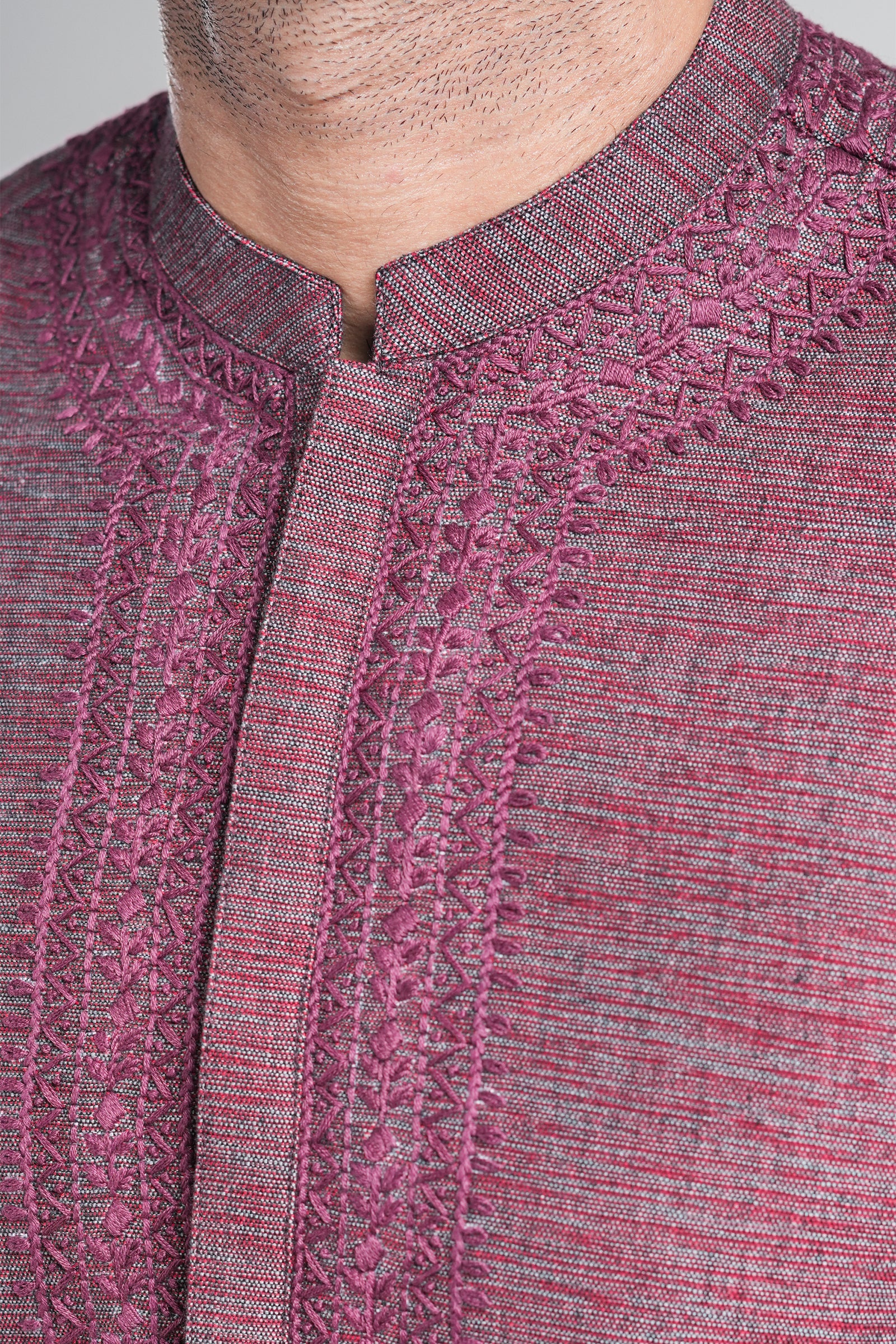 Maroon Embroidered Handloomed Khaddar Kurta (2-Piece) - Image 1