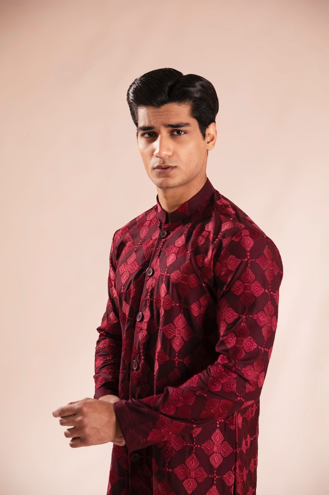 Mehroon Embroidered Wash & Wear Kurta Pajama (2-Piece) - Image 5