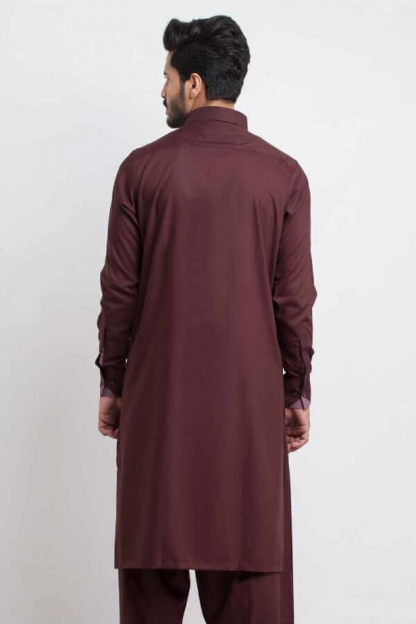 Maroon Contrast-Detail Blended Cotton Shalwar Kameez (2-Piece) - Image 2