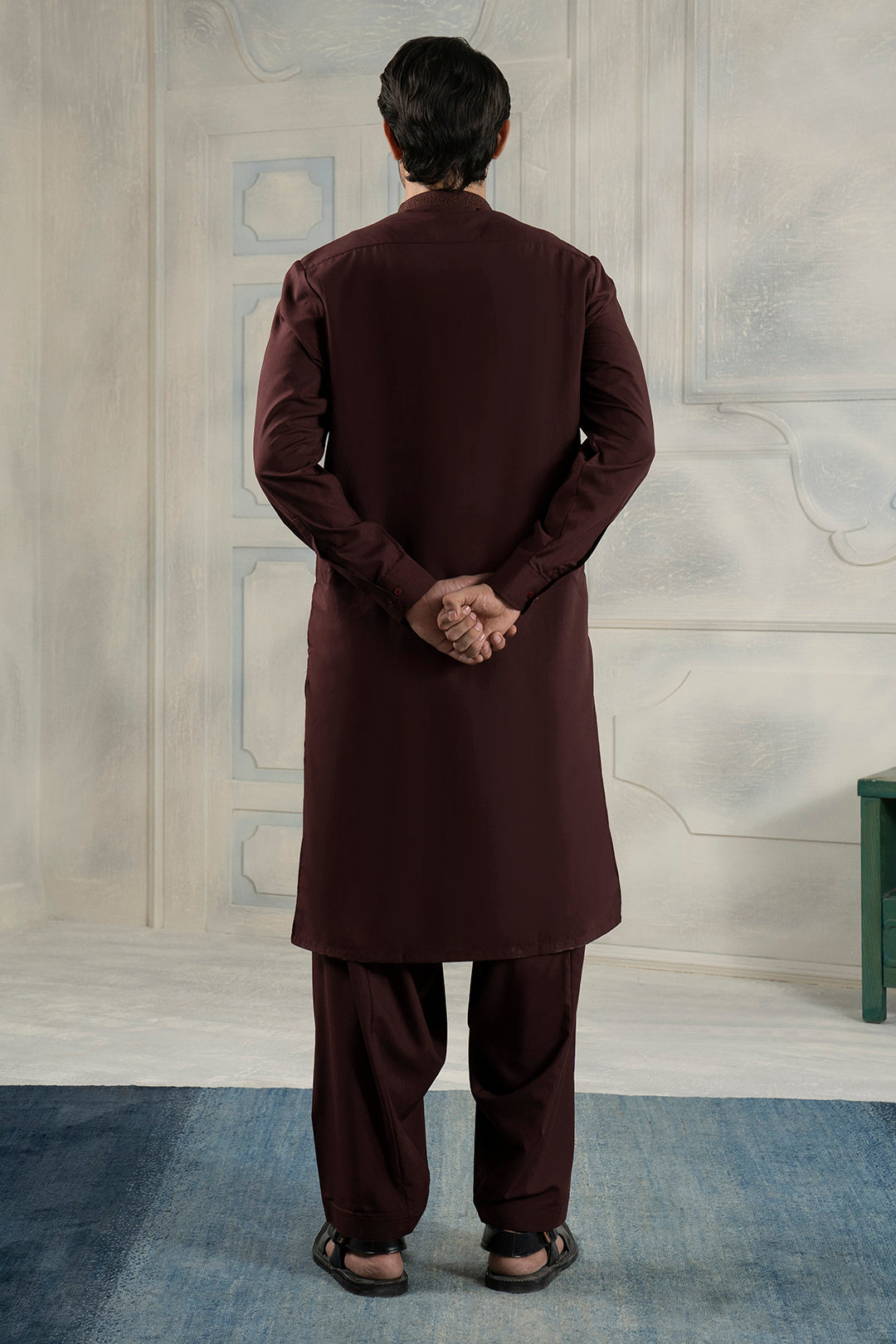 Maroon Embroidered Blended Fabric Shalwar Kameez (2-Piece) - Image 11