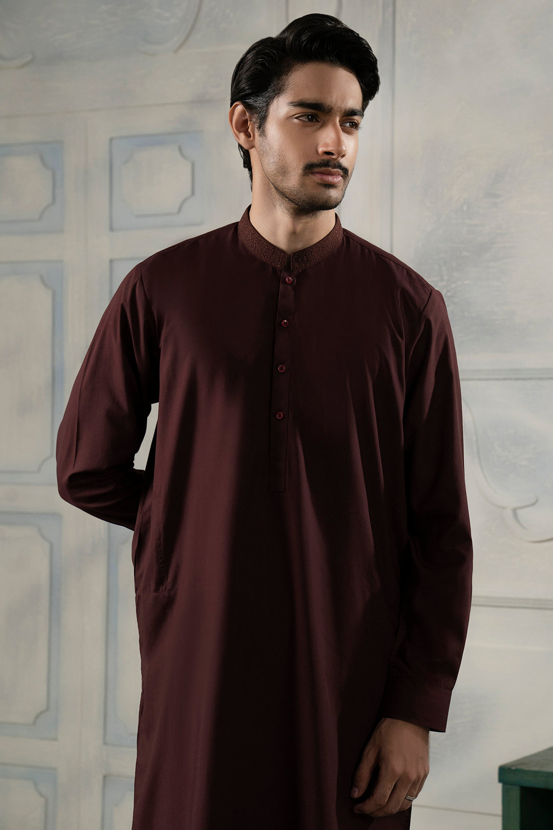Maroon Embroidered Blended Fabric Shalwar Kameez (2-Piece) - Image 5
