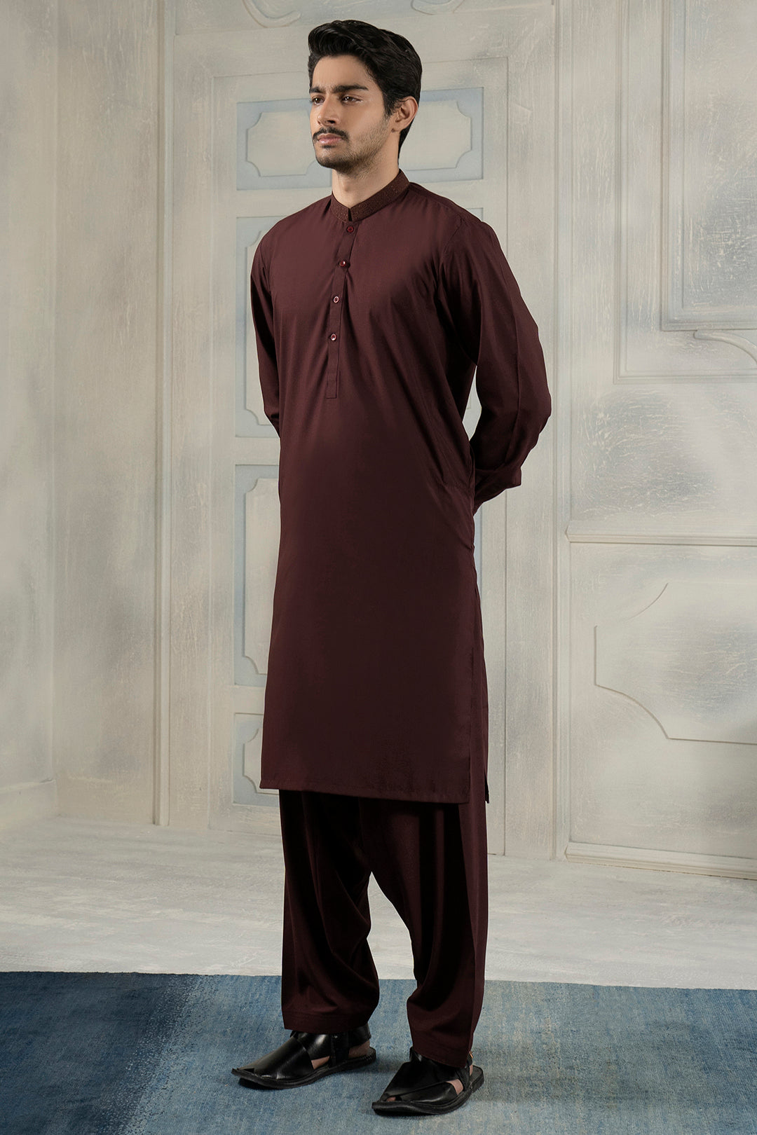 Maroon Embroidered Blended Fabric Shalwar Kameez (2-Piece) - Image 8