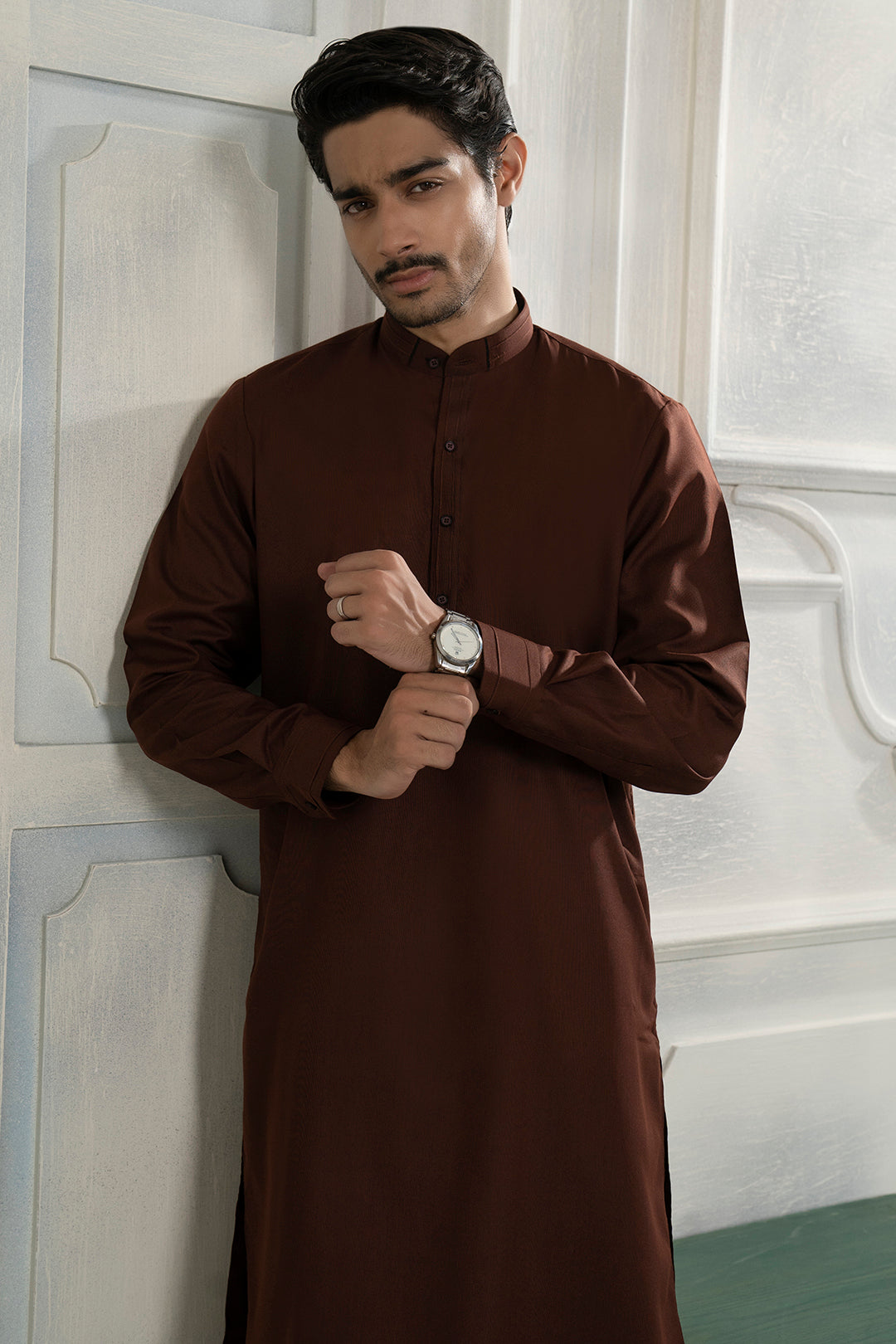Maroon Blended Fabric Shalwar Kameez (2-Piece) - Image 1