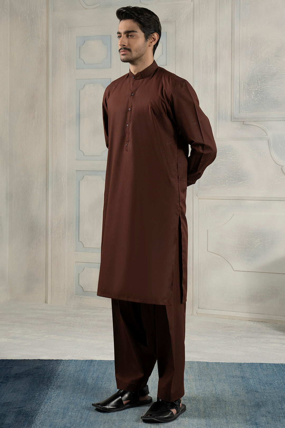 Maroon Blended Fabric Shalwar Kameez (2-Piece) - Image 2