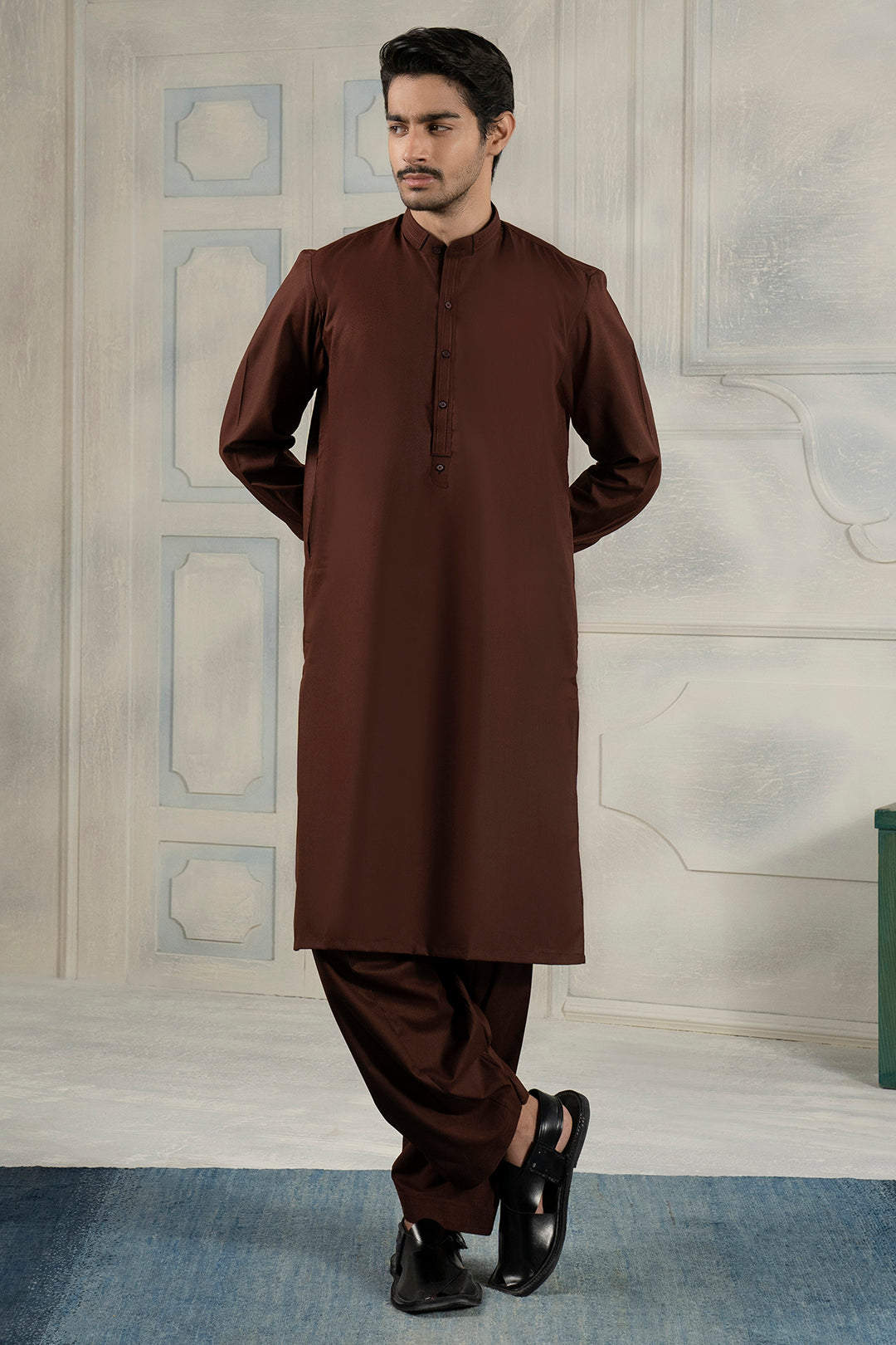 Maroon Blended Fabric Shalwar Kameez (2-Piece) - Image 6