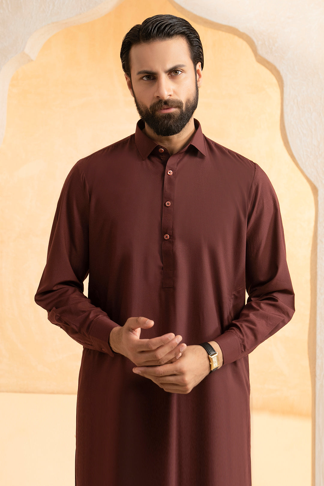 Maroon Blended Fabric Shalwar Kameez (2-Piece) - Image 1