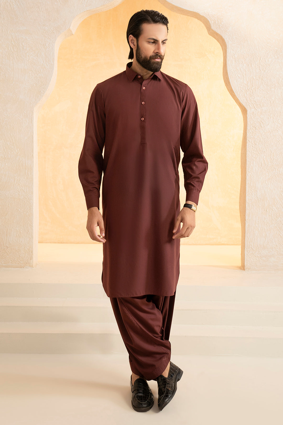 Maroon Blended Fabric Shalwar Kameez (2-Piece) - Image 3