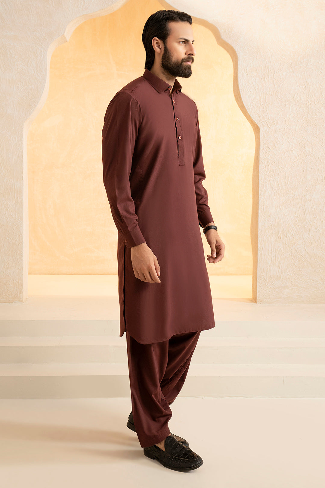 Maroon Blended Fabric Shalwar Kameez (2-Piece) - Image 4