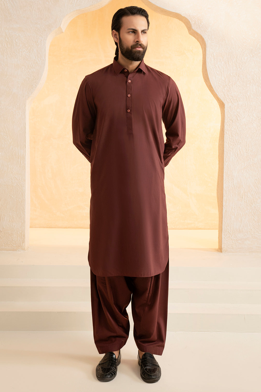 Maroon Blended Fabric Shalwar Kameez (2-Piece) - Image 5