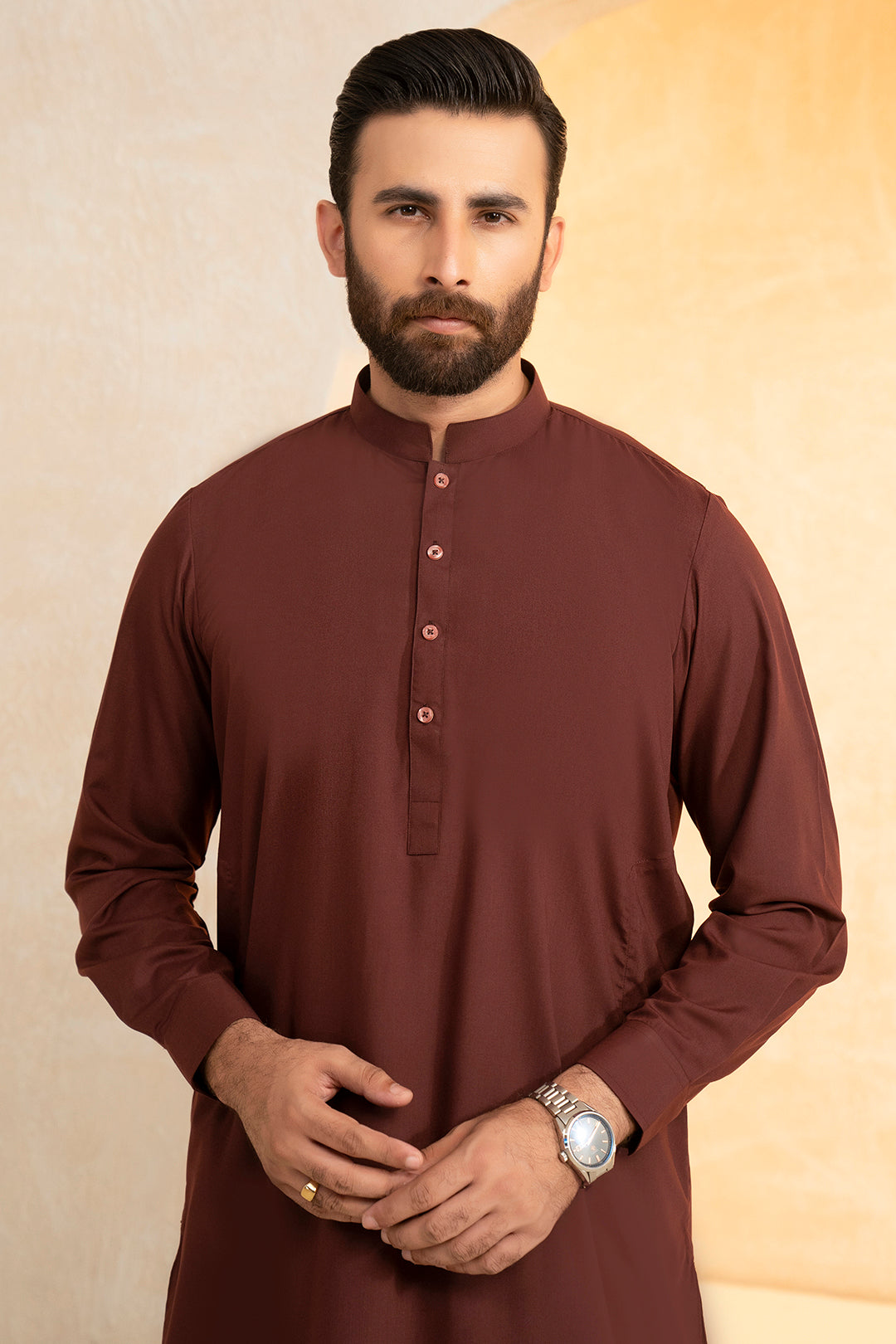 Maroon Blended Fabric Shalwar Kameez (2-Piece) - Image 1