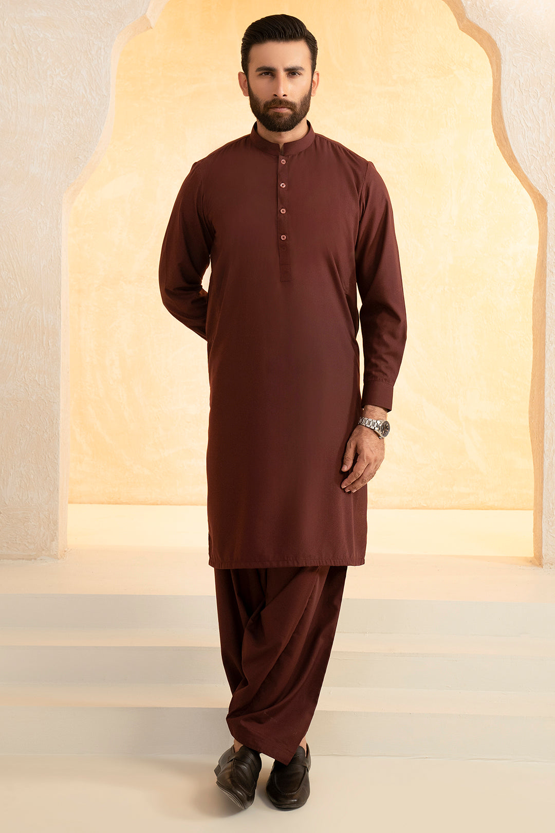 Maroon Blended Fabric Shalwar Kameez (2-Piece) - Image 2