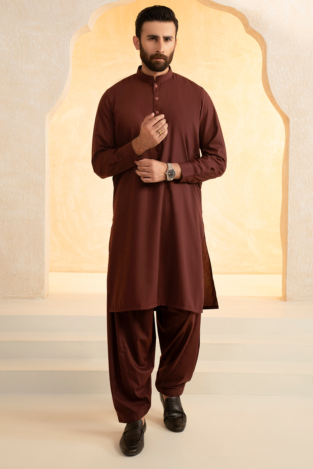 Maroon Blended Fabric Shalwar Kameez (2-Piece) - Image 6