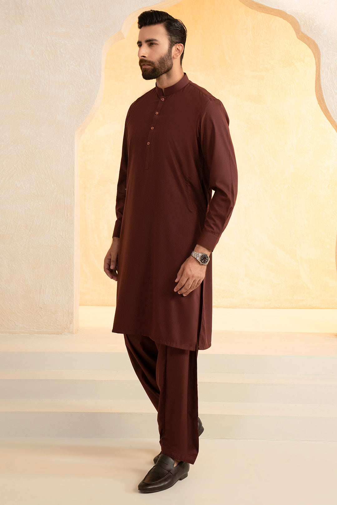Maroon Blended Fabric Shalwar Kameez (2-Piece) - Image 9