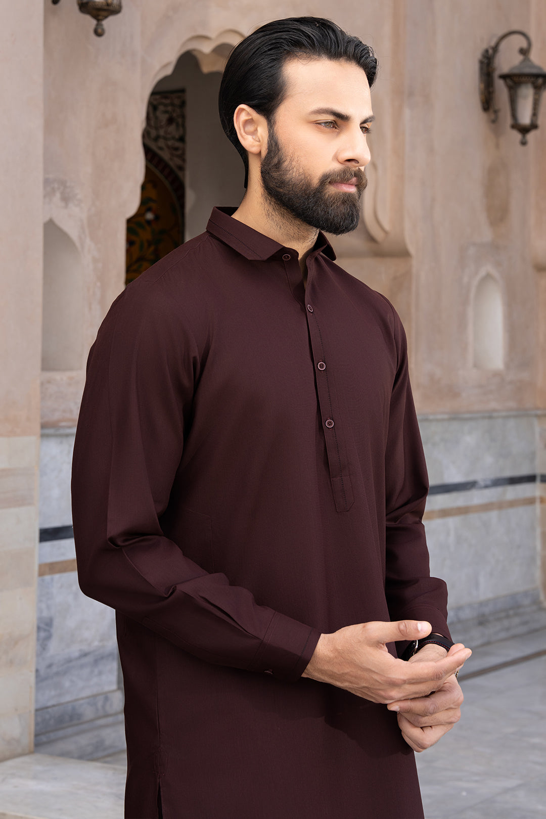 Maroon Textured Blended Fabric Shalwar Kameez (2-Piece) - Image 10