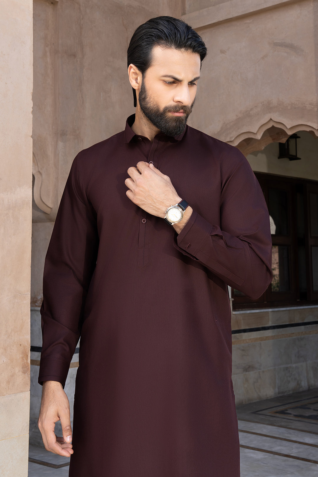 Maroon Textured Blended Fabric Shalwar Kameez (2-Piece) - Image 11