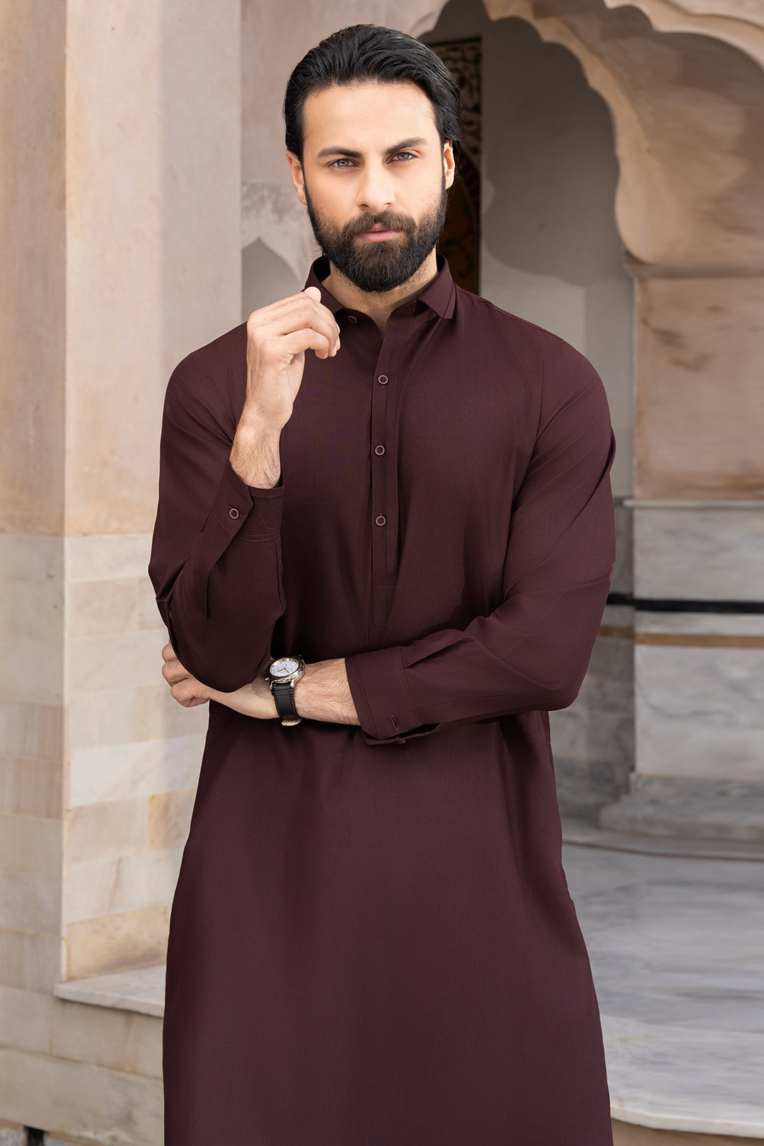 Maroon Textured Blended Fabric Shalwar Kameez (2-Piece) - Image 5