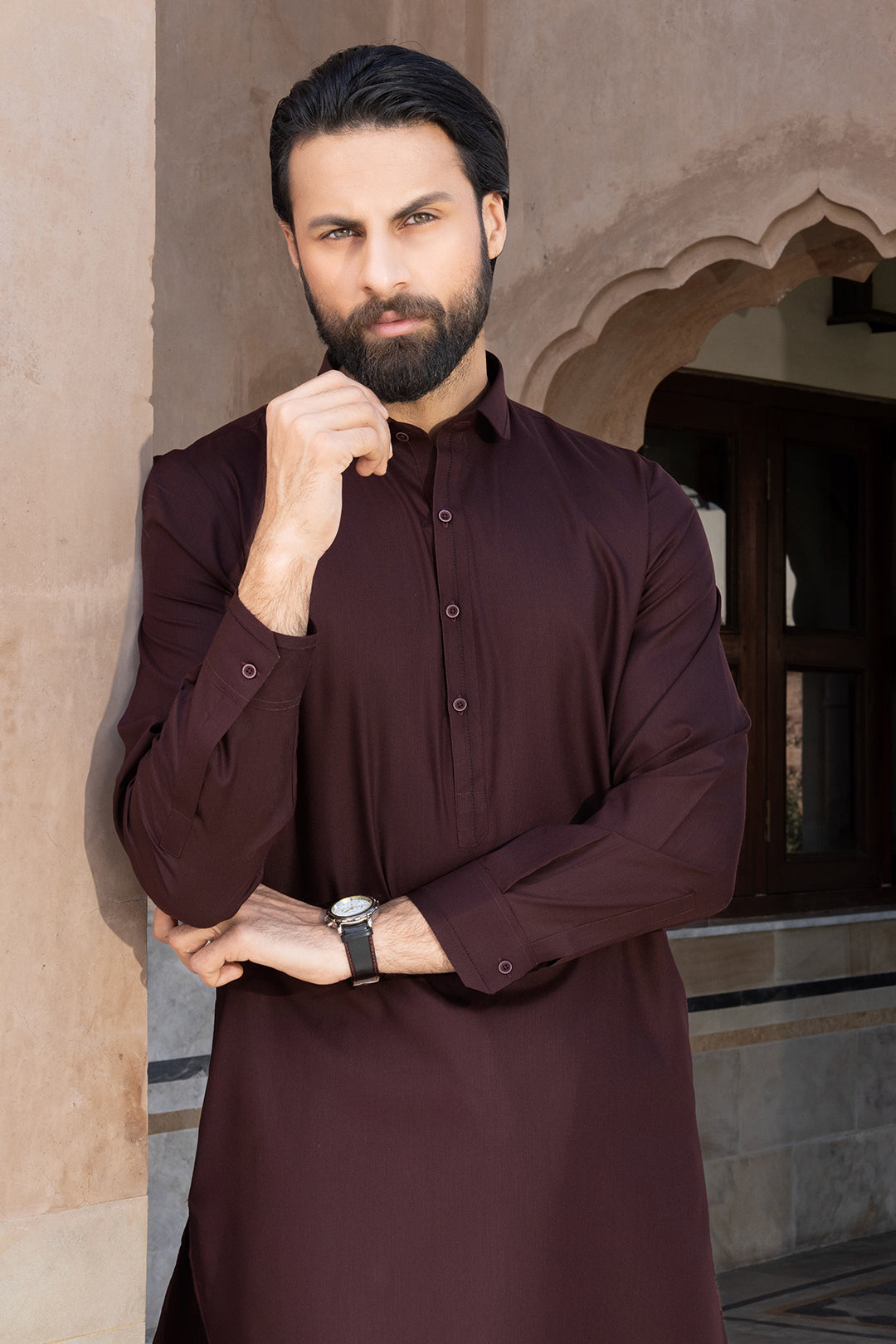 Maroon Textured Blended Fabric Shalwar Kameez (2-Piece) - Image 6