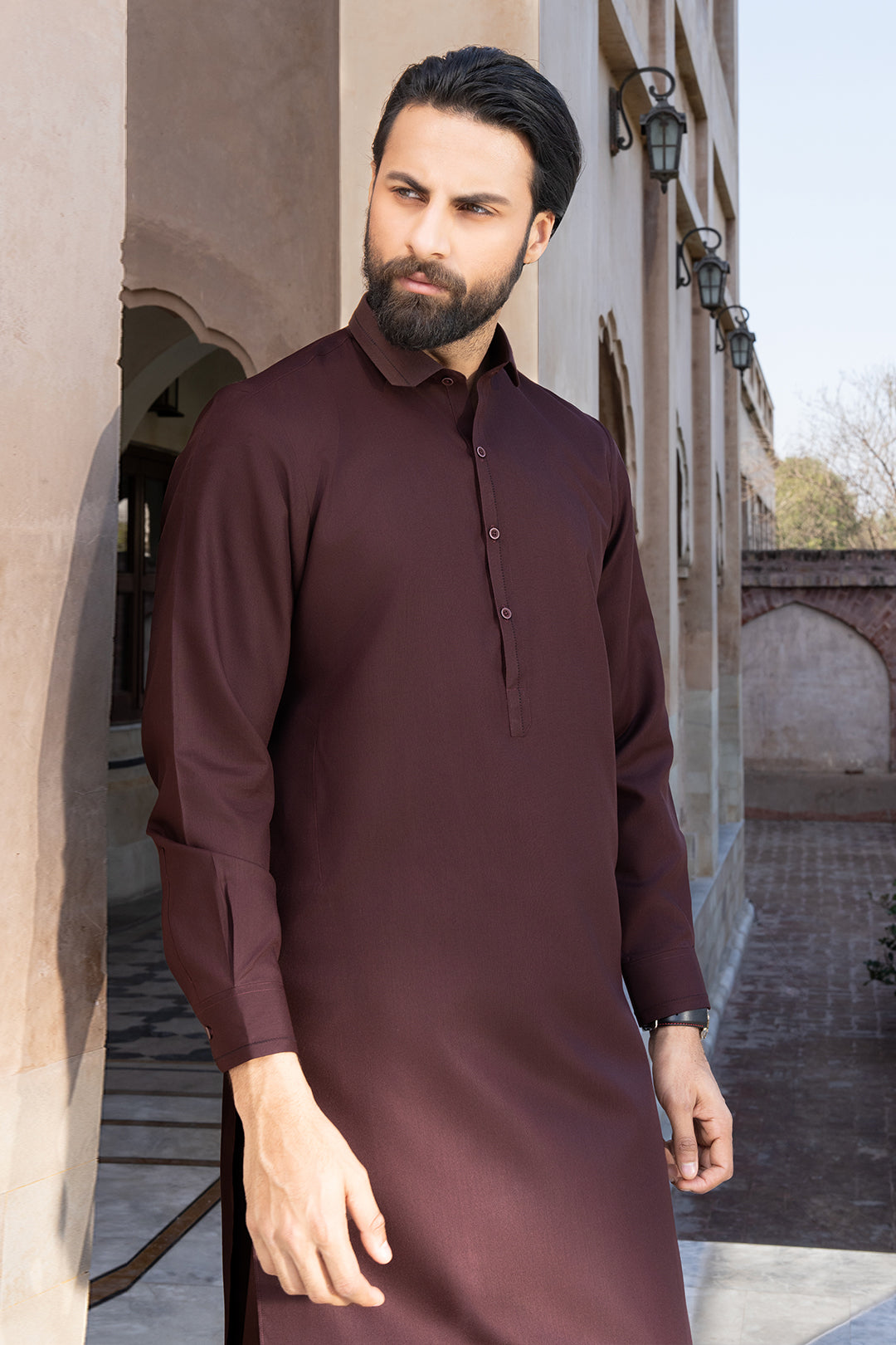Maroon Textured Blended Fabric Shalwar Kameez (2-Piece) - Image 8