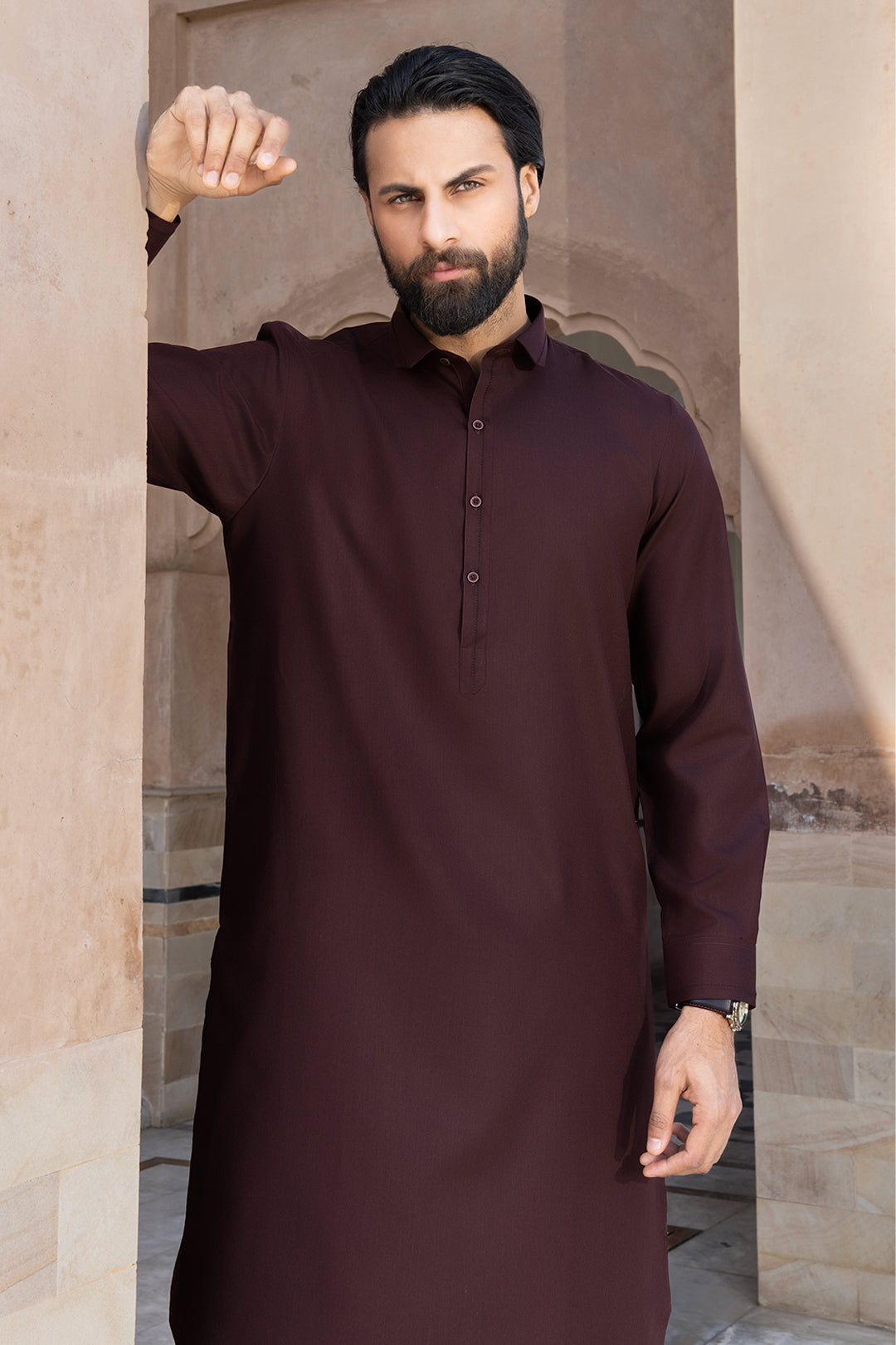 Maroon Textured Blended Fabric Shalwar Kameez (2-Piece) - Image 9