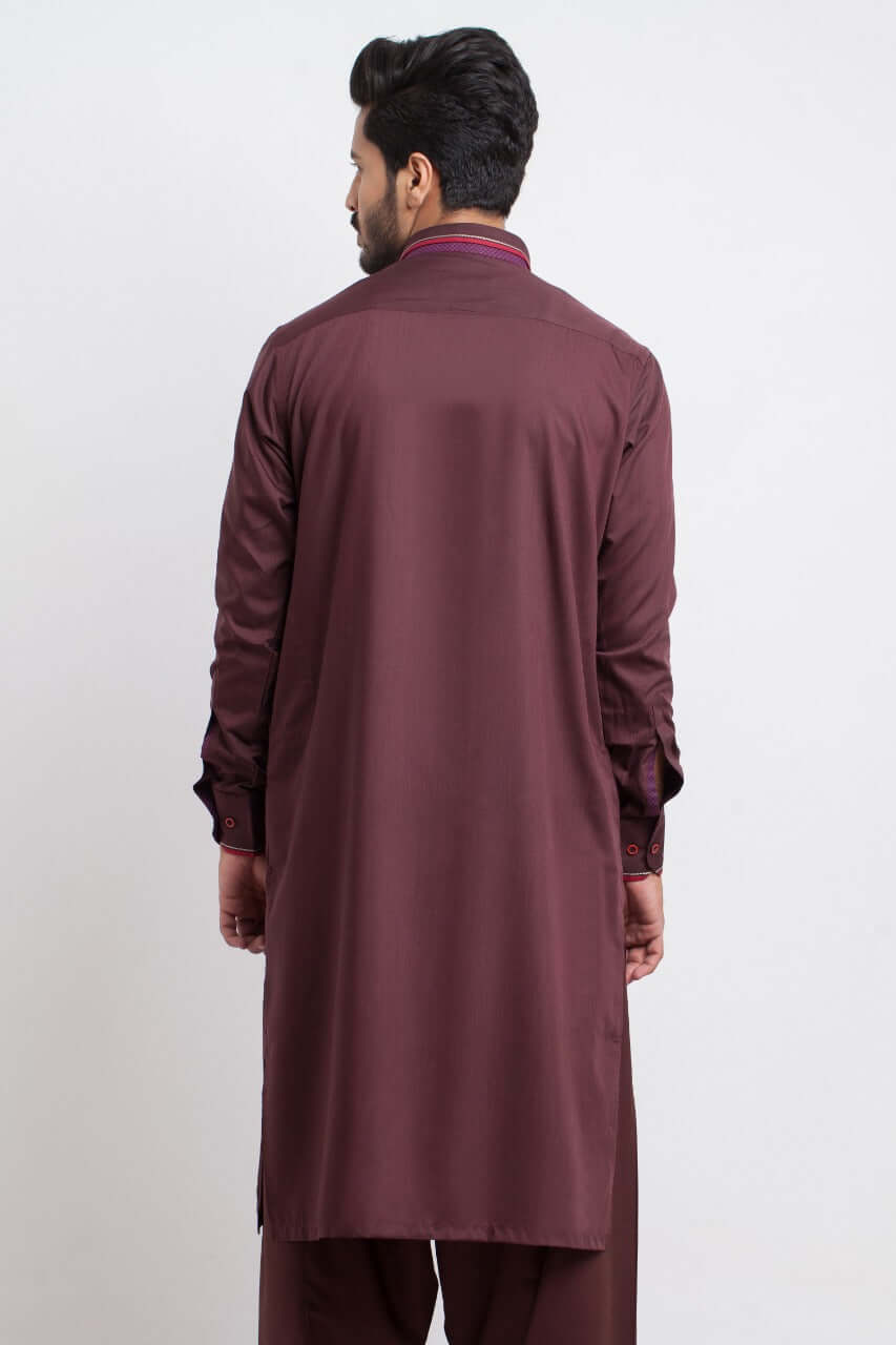 Deep Maroon Matte-Finish Shalwar Kameez (2-Piece) - Image 3