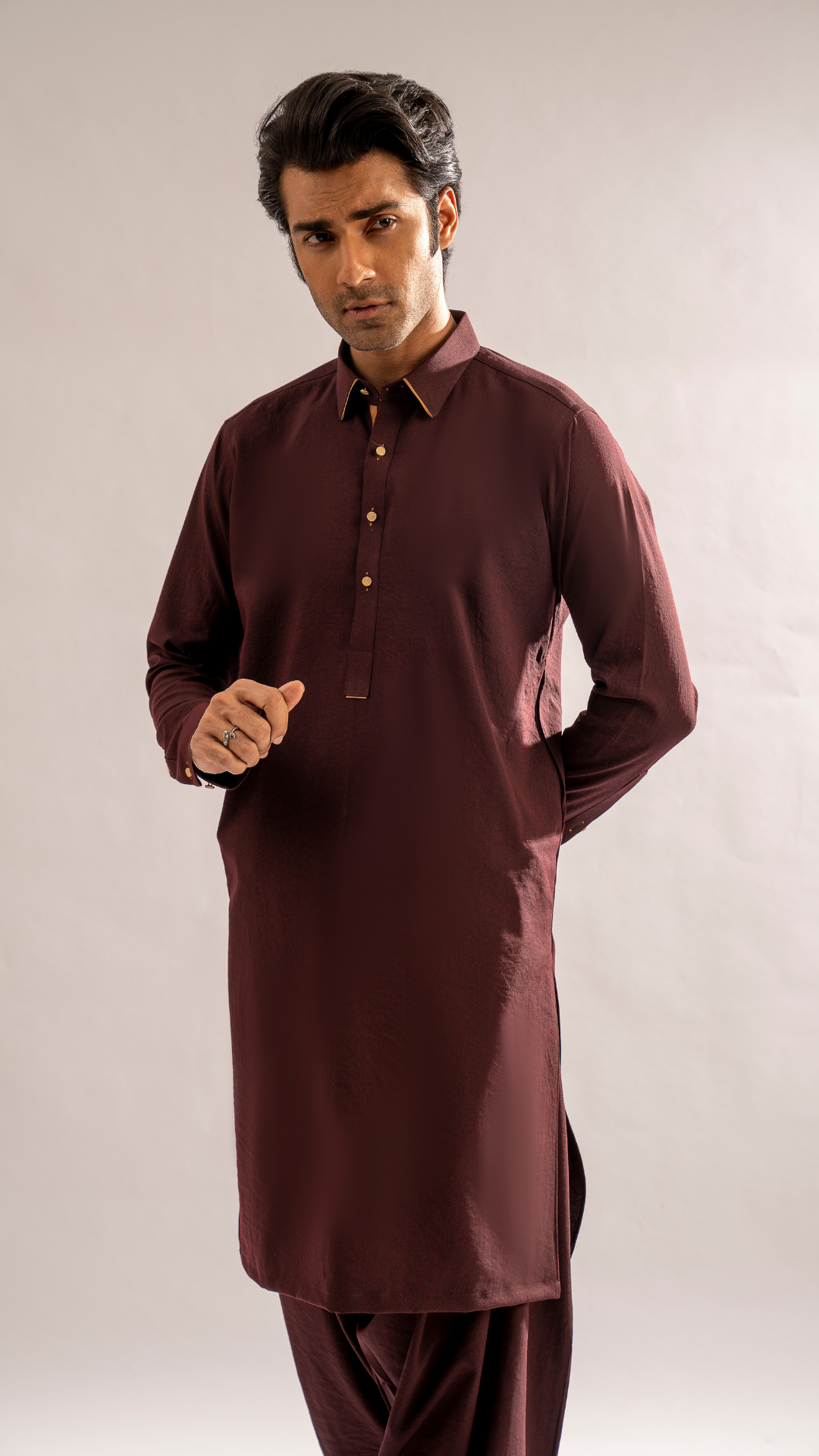 Maroon Textured Cotton Blend Kurta Shalwar (2-Piece) - Image 1