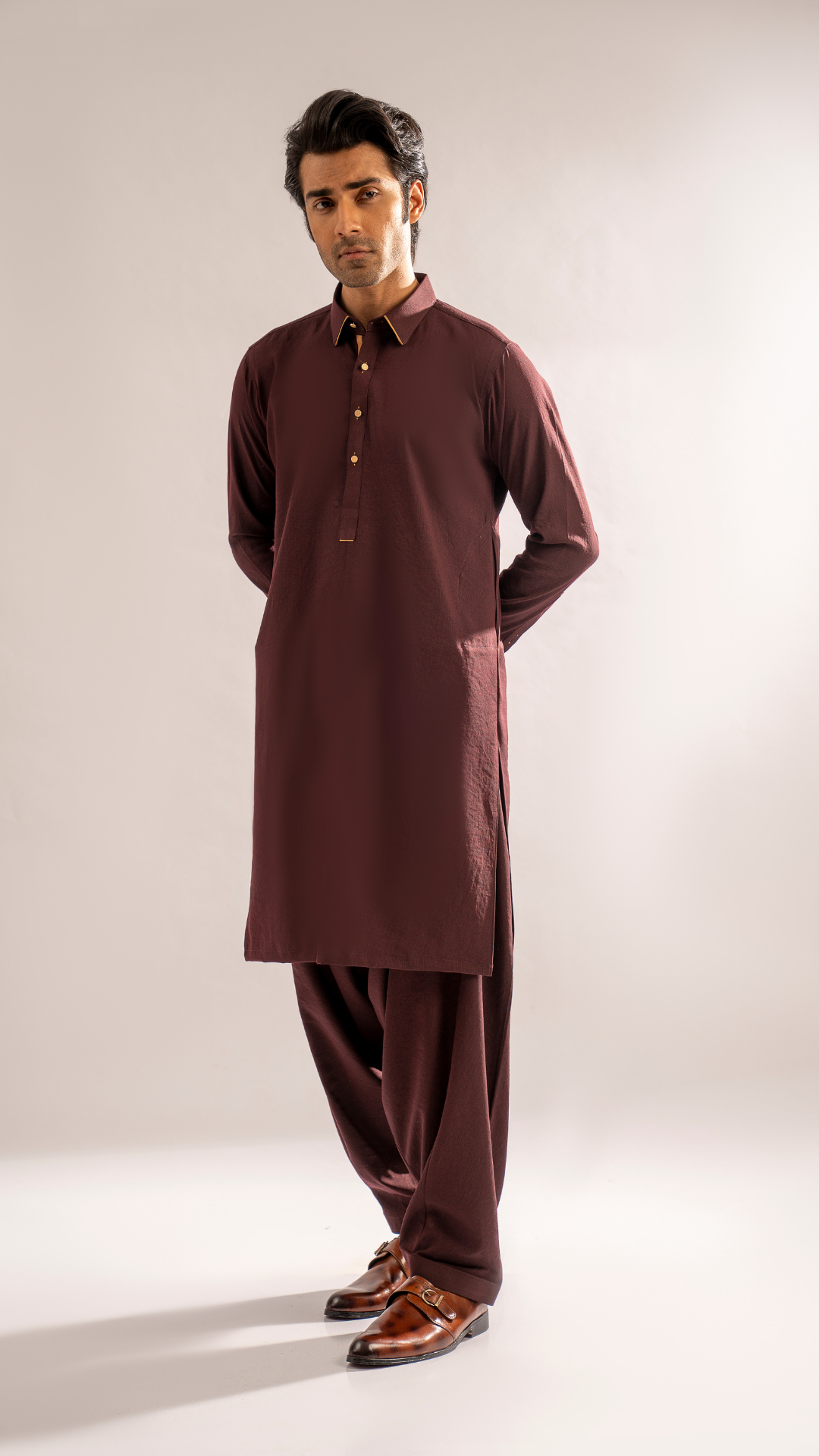 Maroon Textured Cotton Blend Kurta Shalwar (2-Piece) - Image 7