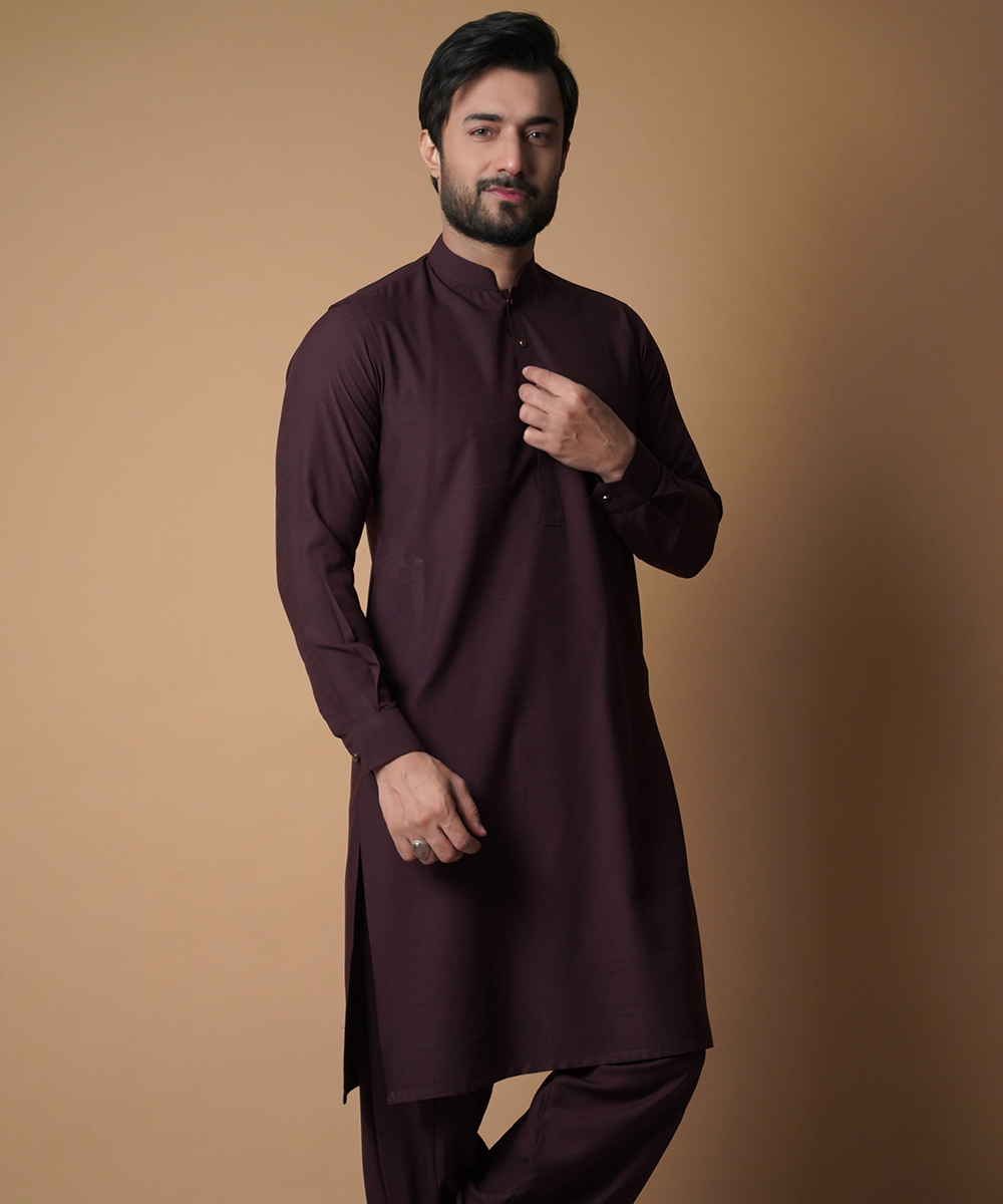 Burgundy Cotton Blend Shalwar Kameez (2-Piece) - Image 1