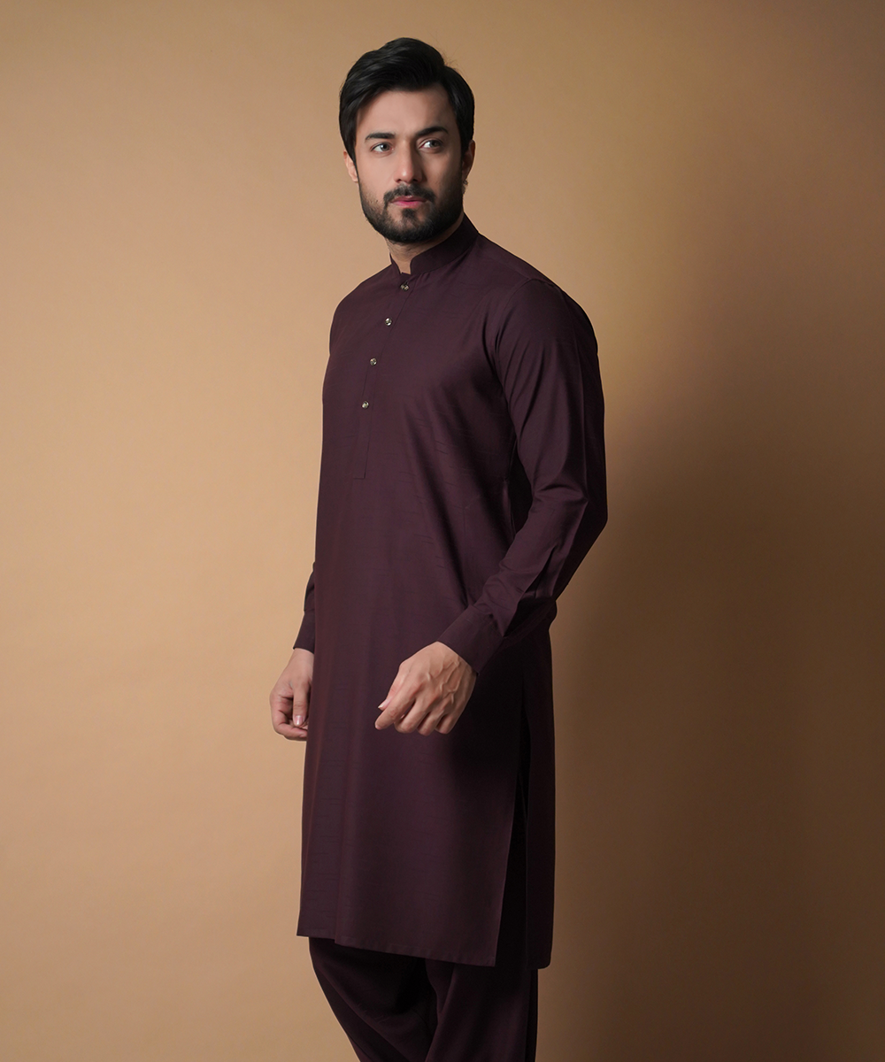 Burgundy Cotton Blend Shalwar Kameez (2-Piece) - Image 3