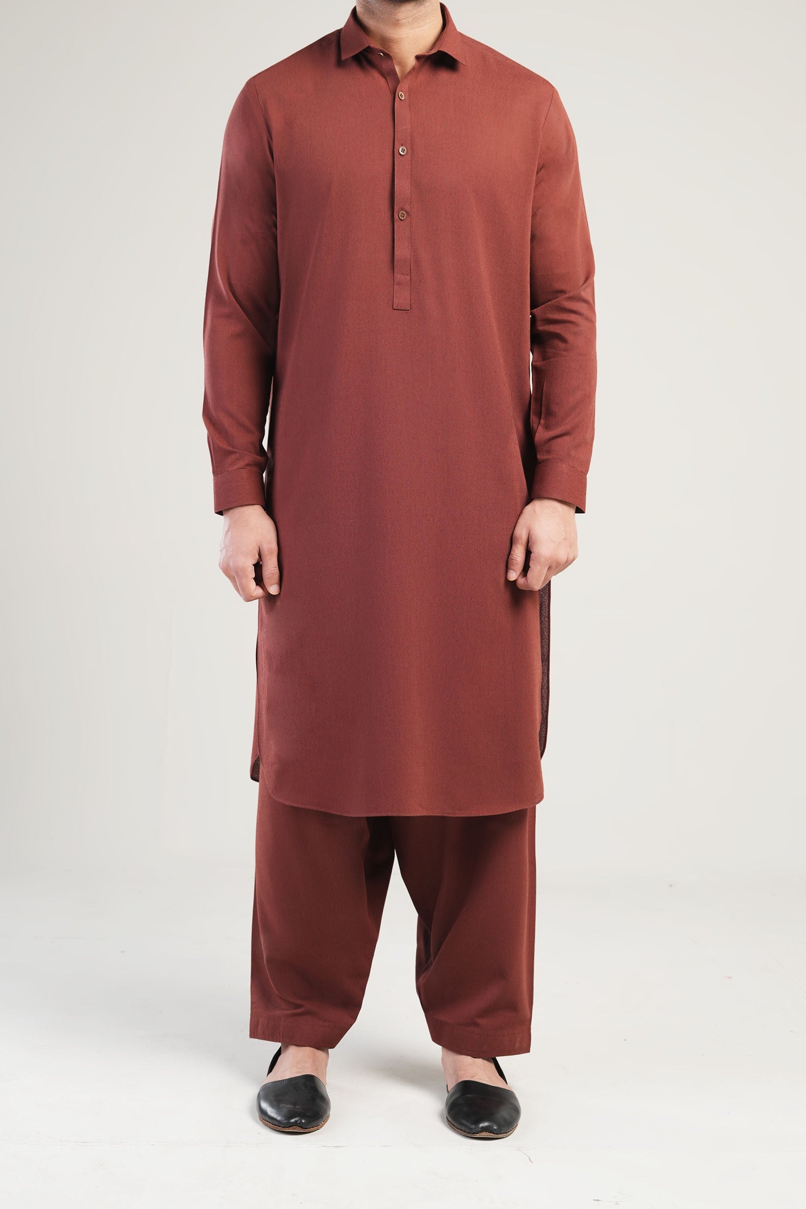 Maroon Cotton Karandi Shalwar Kameez (2-Piece) - Image 2