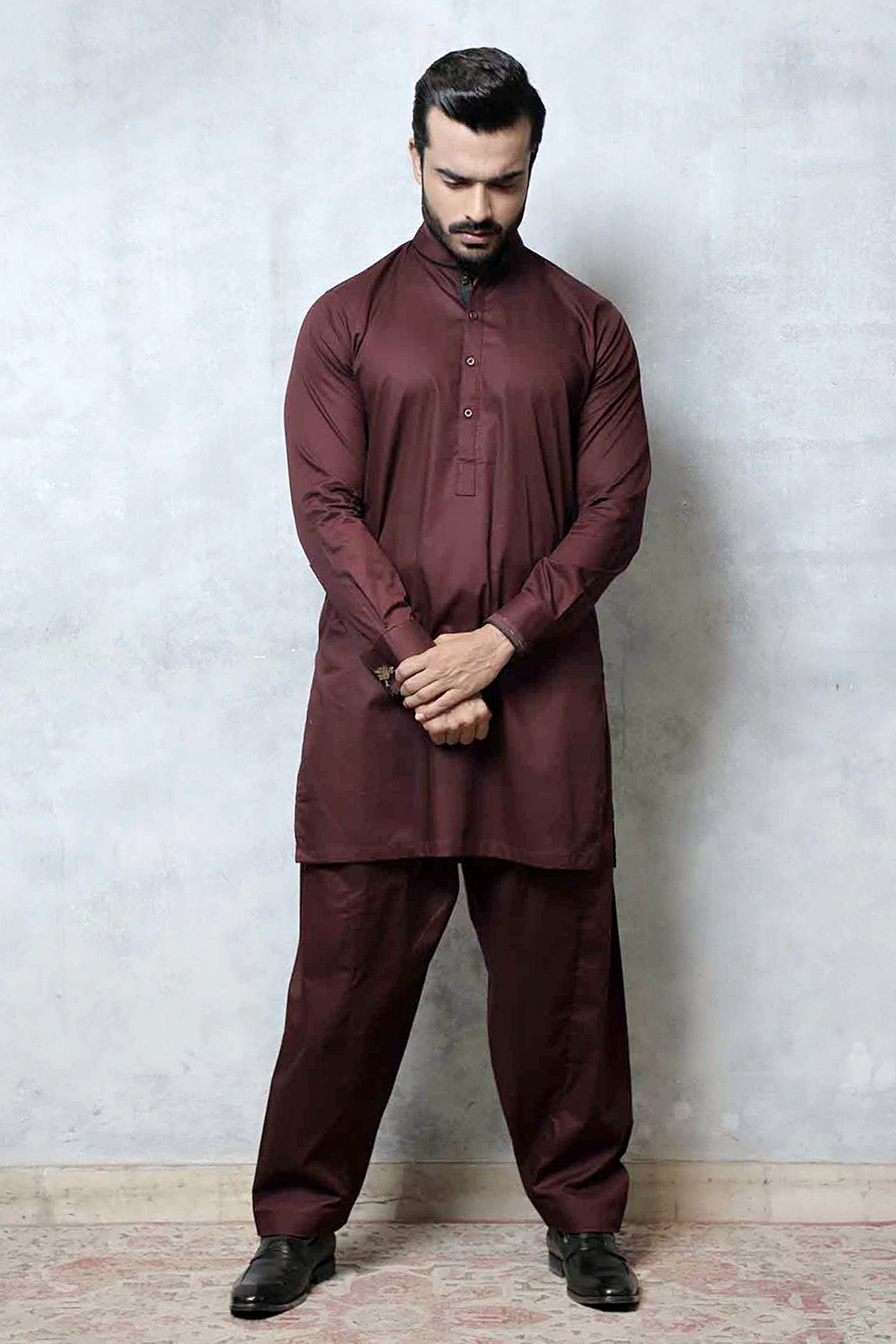 Deep Maroon Cotton-Polyester Shalwar Kameez (2-Piece) - Image 1