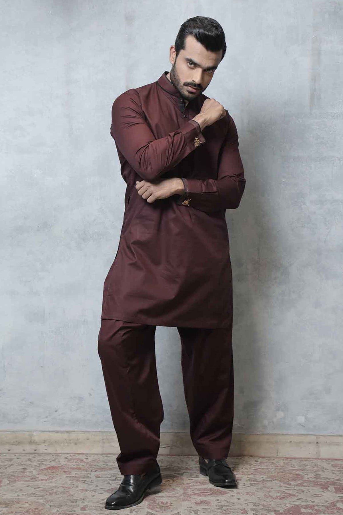 Deep Maroon Cotton-Polyester Shalwar Kameez (2-Piece) - Image 4