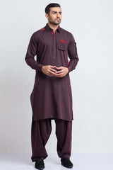 Maroon Cotton Shalwar Kameez with Pocket Detail (2-Piece) - Image 2
