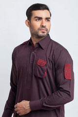 Maroon Cotton Shalwar Kameez with Pocket Detail (2-Piece) - Image 4