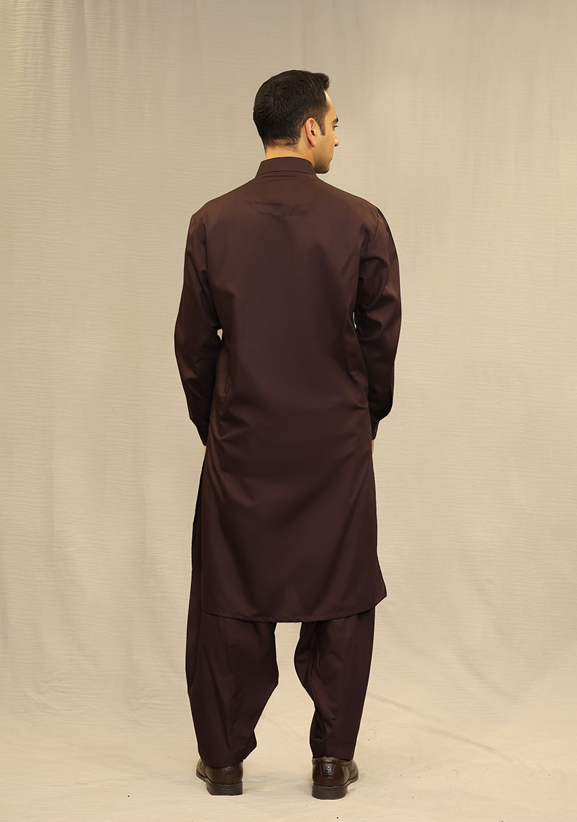 Deep Mahogany Poly Viscose Slim Fit Shalwar Kameez (2-Piece) - Image 3