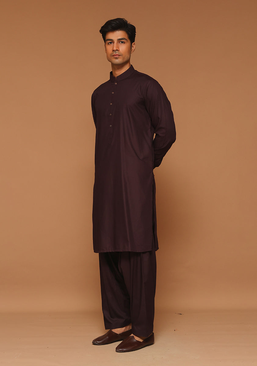 Wine Poly Viscose Slim Fit Shalwar Kameez (2-Piece) - Image 2