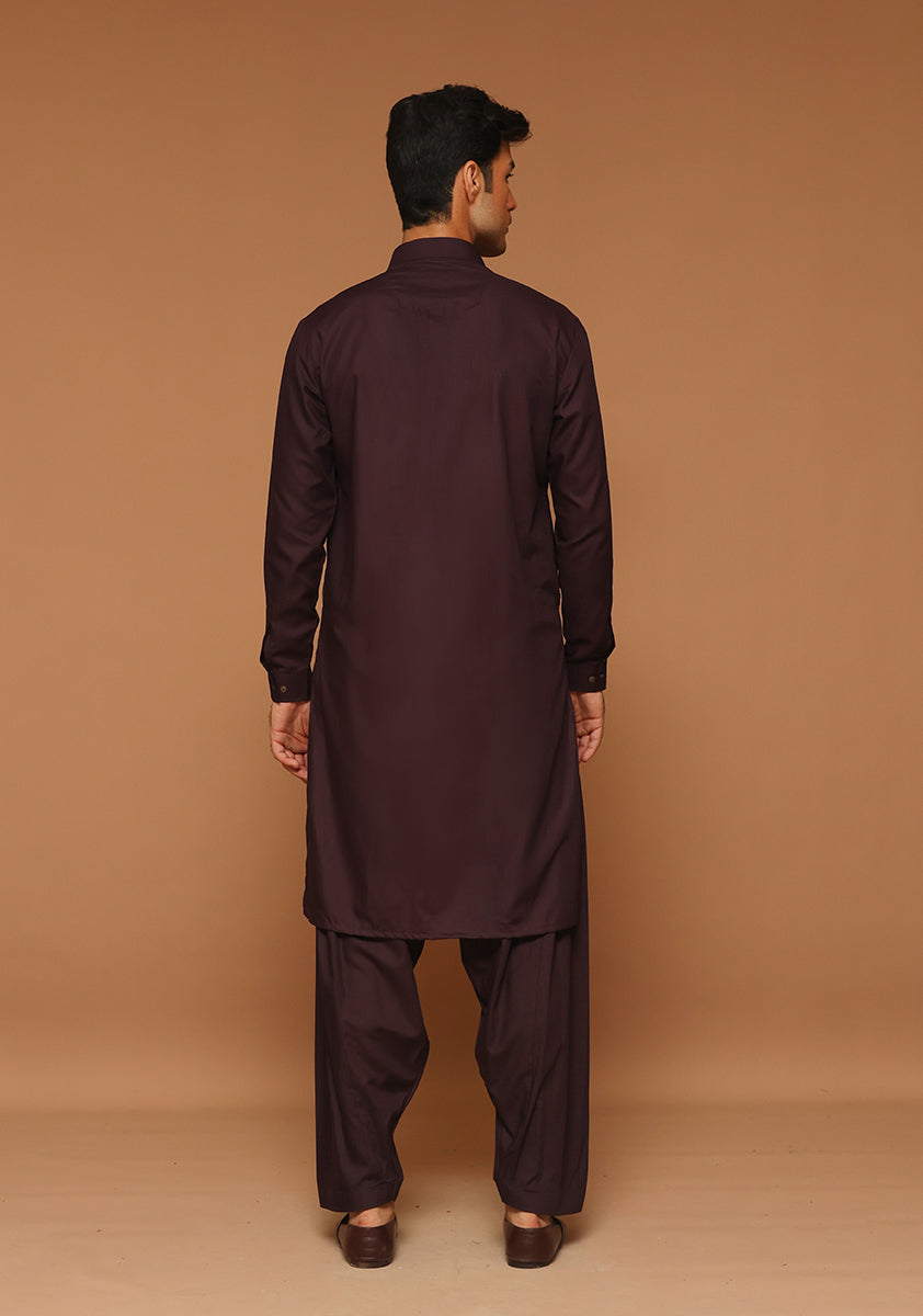 Wine Poly Viscose Slim Fit Shalwar Kameez (2-Piece) - Image 3