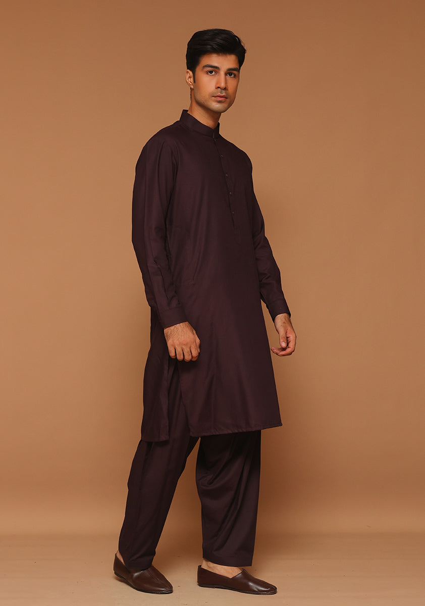 Wine Poly Viscose Slim Fit Shalwar Kameez (2-Piece) - Image 4