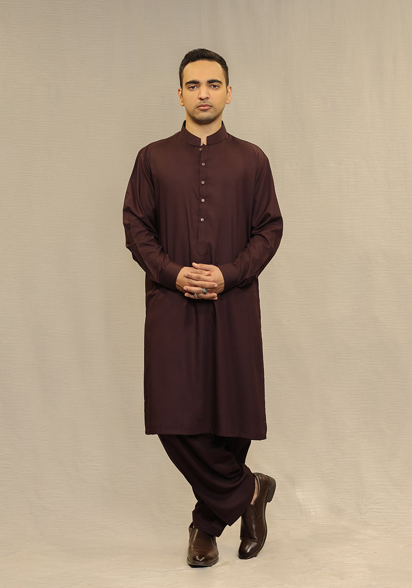 Wine Poly Viscose Classic Fit Shalwar Kameez (2-Piece) - Image 1