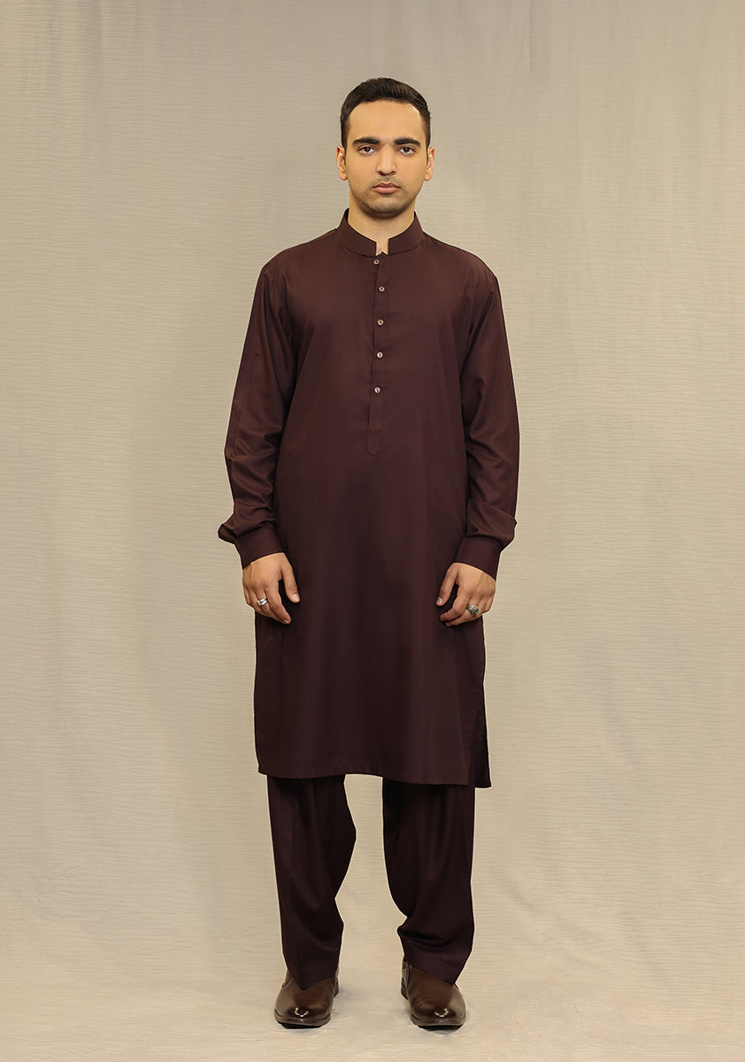 Wine Poly Viscose Classic Fit Shalwar Kameez (2-Piece) - Image 2