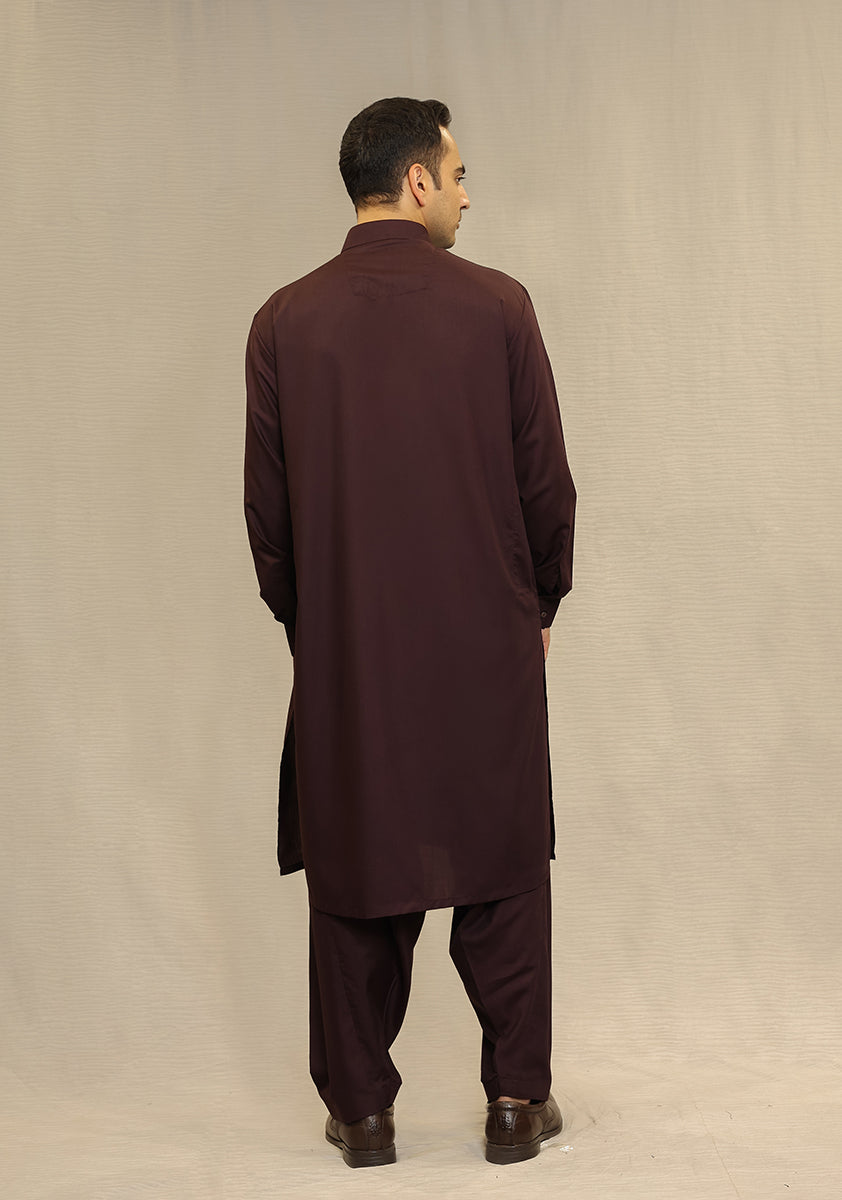 Wine Poly Viscose Classic Fit Shalwar Kameez (2-Piece) - Image 3