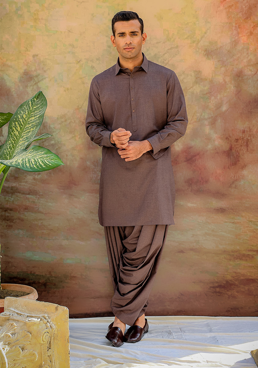 Maroon Poly Viscose Slim Fit Shalwar Kameez (2-Piece) - Image 1