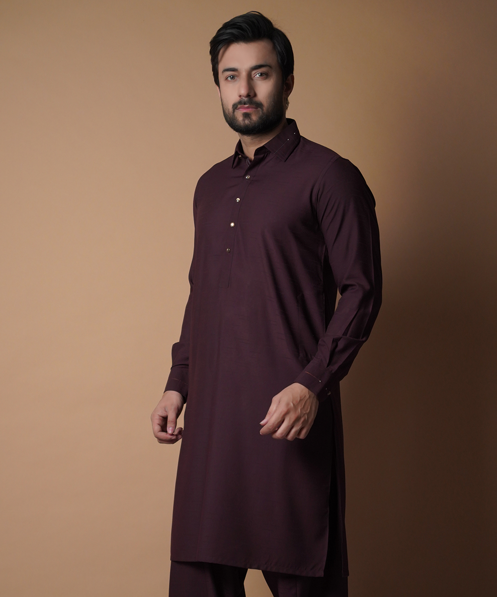 Deep Maroon Soft Cotton Shalwar Kameez (2-Piece) - Image 2