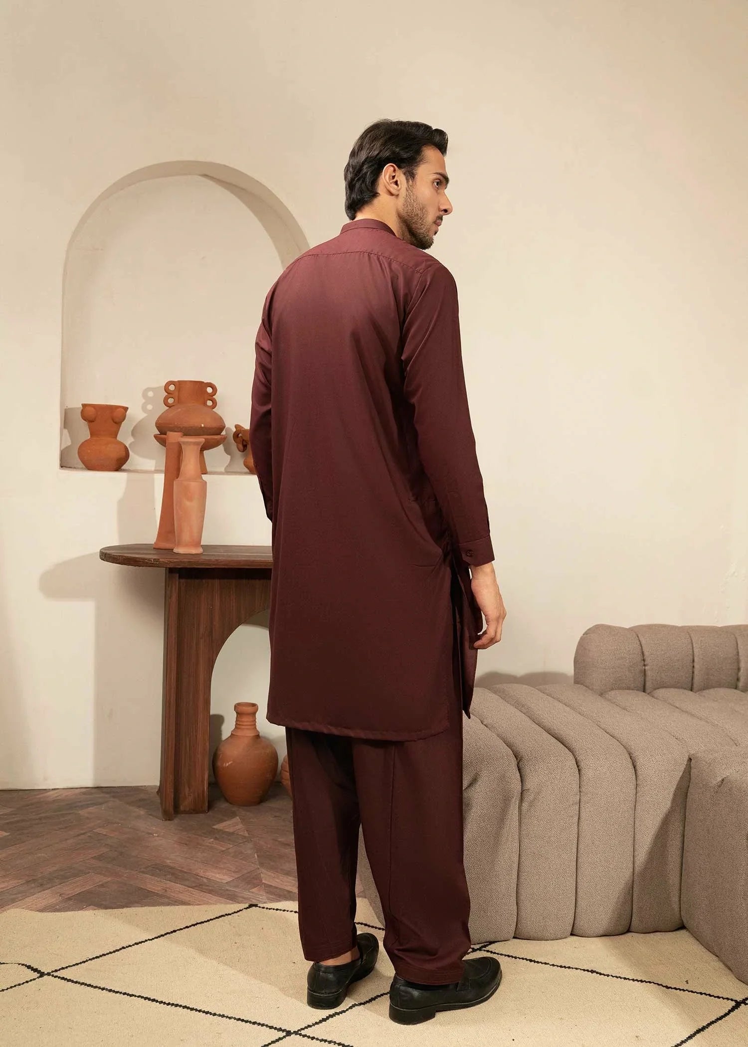 Maroon Embroidered Wash & Wear Shalwar Kameez (2-Piece) - Image 3