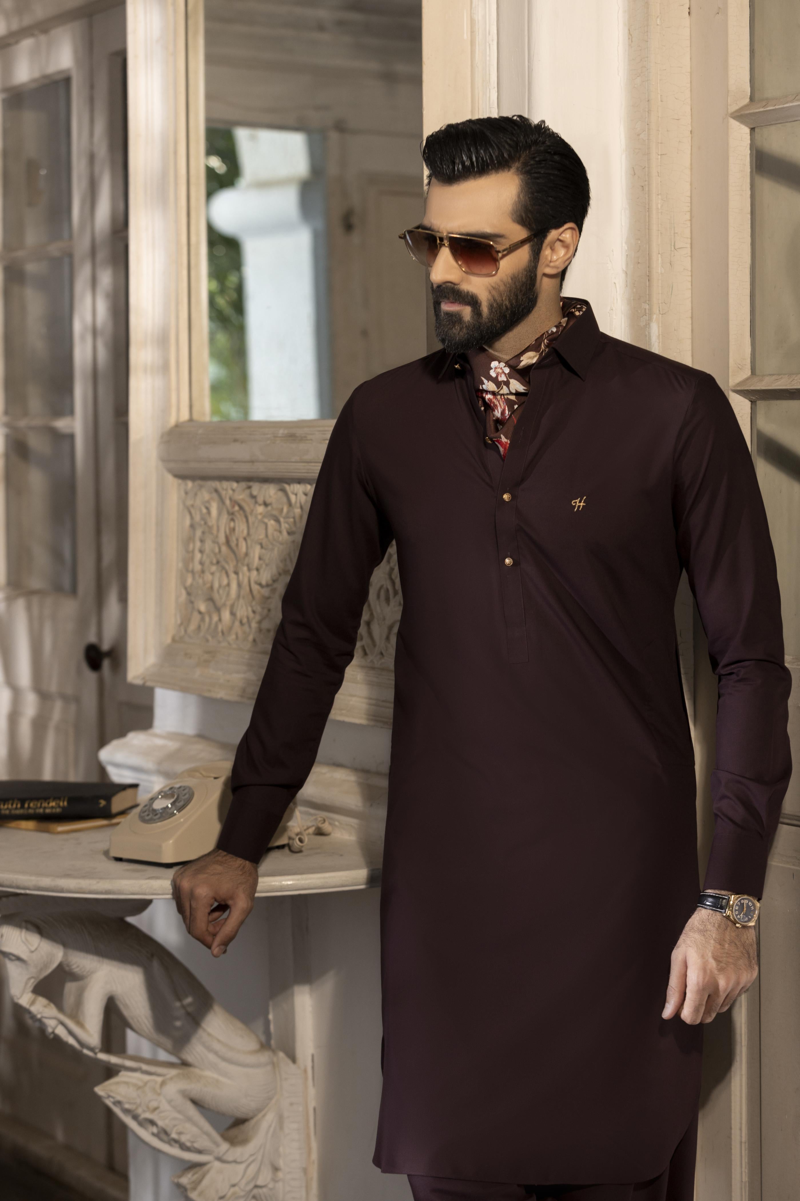 Burgundy Wash n Wear Shalwar Kameez (2-Piece) - Image 3