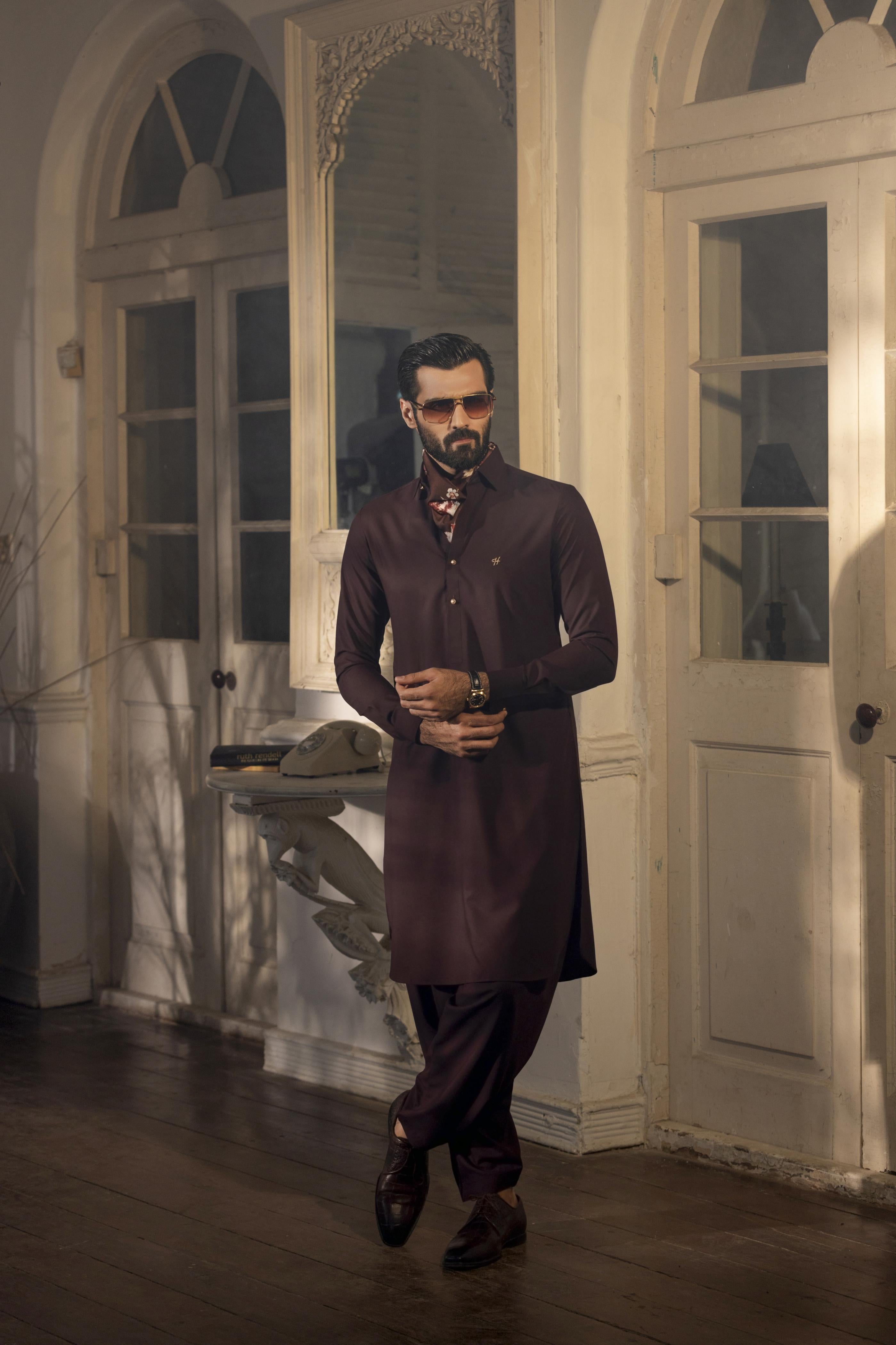 Burgundy Wash n Wear Shalwar Kameez (2-Piece) - Image 6