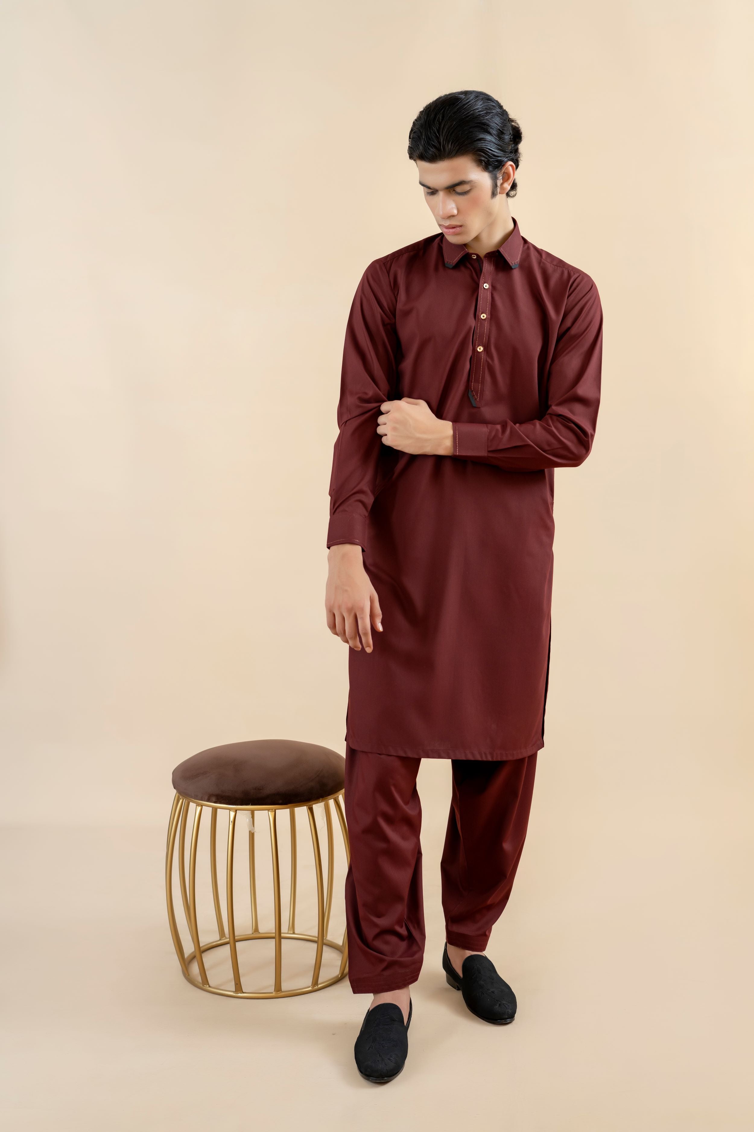 Maroon Wash-and-Wear Shalwar Kameez (2-Piece) - Image 1